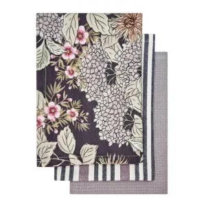 Hydrangea Cotton Tea Towel Set, Pack of 3, Charcoal by j.elliot HOME, a Tea Towels for sale on Style Sourcebook