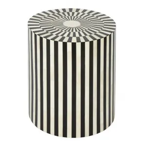 Martha Bone Inlaid Round Accent Stool / Side Table, Black / Ivory by Florabelle, a Side Table for sale on Style Sourcebook
