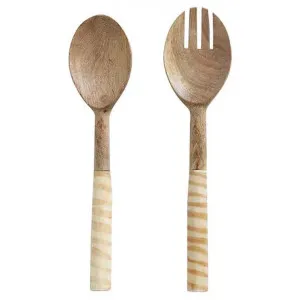 Uriel 2 Piece Mango Wood & Bone Salad Server Set by French Country Collection, a Cutlery for sale on Style Sourcebook