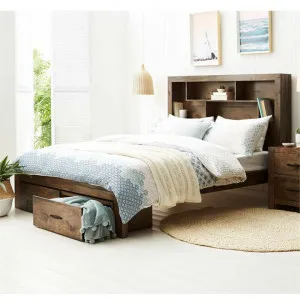 Grampian Pine Timber Bookcase Bed with End Drawers, Queen by Glano, a Beds & Bed Frames for sale on Style Sourcebook