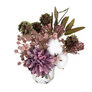 Stella Artificial Dahlia & Cotton Arrangement in Vase, Lavender Flower, 25cm by Glamorous Fusion, a Plants for sale on Style Sourcebook