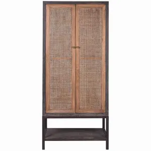 Essington Rattan & Oak Timber 2 Door Cabinet, Black / Natural by Affinity Furniture, a Cabinets, Chests for sale on Style Sourcebook