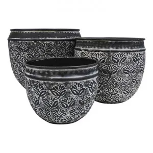 Sorva 3 Piece Metal Pot Planter Set, White Stained Black by Searles, a Plant Holders for sale on Style Sourcebook