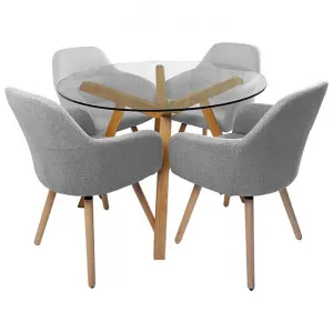 Finland 5 Piece Round Dining Table Set, 110cm, with Grey Milan Chair by HOMESTAR, a Dining Sets for sale on Style Sourcebook