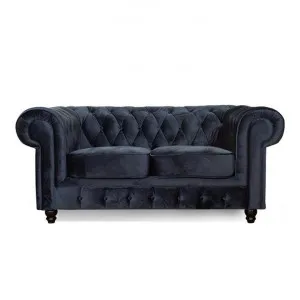 Cleo Velvet Fabric Chesterfield Sofa, 2 Seater, Navy by Everblooming, a Sofas for sale on Style Sourcebook