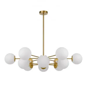 Marsten Iron & Glass Chandelier, 12 Light, Antique Gold / Opal by Telbix, a Chandeliers for sale on Style Sourcebook