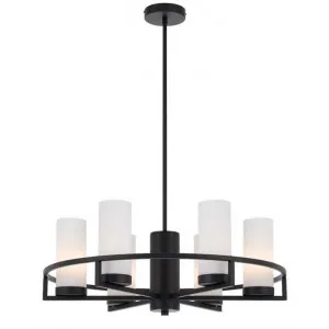 Eamon Iron & Glass Chandelier, Small, Black / Opal by Telbix, a Chandeliers for sale on Style Sourcebook