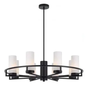 Eamon Iron & Glass Chandelier, Large, Black / Opal by Telbix, a Chandeliers for sale on Style Sourcebook