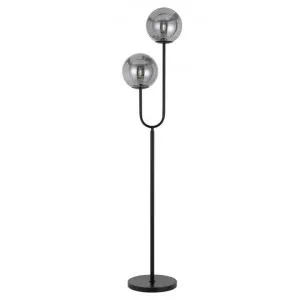 Eterna Metal & Glass Floor Lamp, 2 Light, Black / Smoke by Telbix, a Floor Lamps for sale on Style Sourcebook