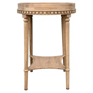 Cardin Oak Timber Round Tray Top Side Table, Weathered Oak by Manoir Chene, a Side Table for sale on Style Sourcebook