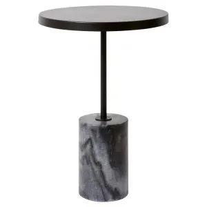 Kush Iron & Marble Round Side Table, Black / Grey by Elme Living, a Side Table for sale on Style Sourcebook