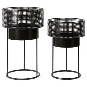 Creed 2 Piece Metal Round Planter Stand Set, Black by Elme Living, a Plant Holders for sale on Style Sourcebook
