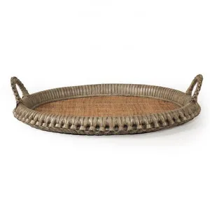 Mila Braided Rattan Round Tray, Grey Wash by Serrata Living, a Trays for sale on Style Sourcebook
