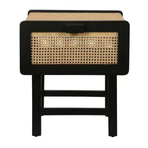 Zoe Timber & Rattan Bedside Table, Black by MRD Home, a Bedside Tables for sale on Style Sourcebook