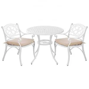 Marco 3 Piece Cast Aluminium Round Outdoor Dining Table Set, 90cm, White by CHL Enterprises, a Outdoor Dining Sets for sale on Style Sourcebook