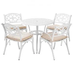 Marco 5 Piece Cast Aluminium Round Outdoor Dining Table Set, 90cm, White by CHL Enterprises, a Outdoor Dining Sets for sale on Style Sourcebook