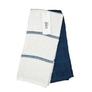 Rosa 2 Piece Cotton Rich Tea Towel Set, White / Navy by j.elliot HOME, a Tea Towels for sale on Style Sourcebook