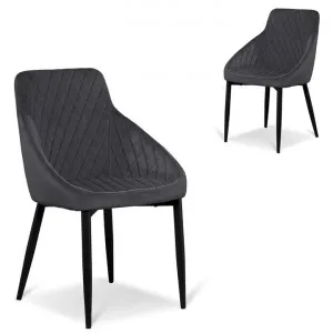 Set of 2 - Rolf Dining Chair - Grey Velvet in Black Legs by Interior Secrets - AfterPay Available by Interior Secrets, a Dining Chairs for sale on Style Sourcebook