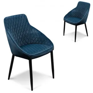 Set of 2 - Rolf Dining Chair - Navy Blue Velvet in Black Legs by Interior Secrets - AfterPay Available by Interior Secrets, a Dining Chairs for sale on Style Sourcebook