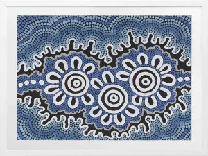 Small Gatherings Dark Blue Framed Art Print by Urban Road, a Aboriginal Art for sale on Style Sourcebook