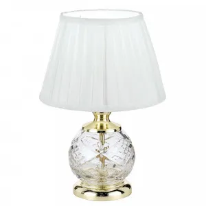 Telbix Vivian Silk White Shade With Glass Base Table Lamp Gold by Telbix, a Table & Bedside Lamps for sale on Style Sourcebook