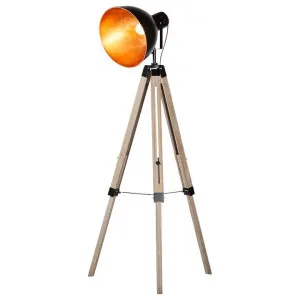 Morrison Timber Tripod Studio Floor Lamp, Grey Oak / Black by New Oriental, a Floor Lamps for sale on Style Sourcebook