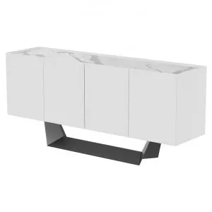 Nadia Ceramic Glass Top Modern 4 Door Sideboard, 176cm, Marmo White / Black by Viterbo Modern Furniture, a Sideboards, Buffets & Trolleys for sale on Style Sourcebook