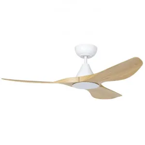 Surf DC Ceiling Fan with CCT LED Light & Remote, 122cm/48", White / Light Oak by Eglo, a Ceiling Fans for sale on Style Sourcebook