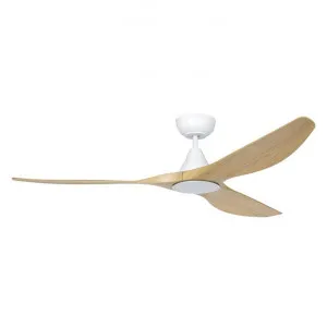 Surf DC Ceiling Fan with CCT LED Light & Remote, 150cm/60", White / Light Oak by Eglo, a Ceiling Fans for sale on Style Sourcebook