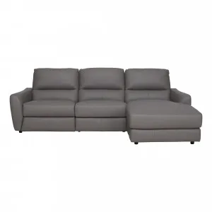 Portland 3 Seater Recliner Sofa + Chaise RHF in Leather Grey by OzDesignFurniture, a Sofas for sale on Style Sourcebook