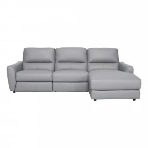 Portland 3 Seater Recliner Sofa + Chaise RHF in Leather Pewter by OzDesignFurniture, a Sofas for sale on Style Sourcebook