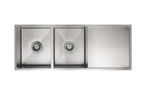 Meir | LAVELLO by MEIR | BRUSHED NICKEL KITCHEN SINK - DOUBLE BOWL & DRAINBOARD 1160 X 440 by LAVELLO by MEIR, a Kitchen Sinks for sale on Style Sourcebook