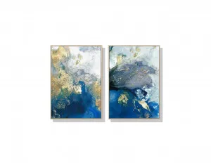 Set of 2 Marbled Blue And Gold Wall Art Canvas 3 sizes available 70cm x 50cm by Luxe Mirrors, a Artwork & Wall Decor for sale on Style Sourcebook