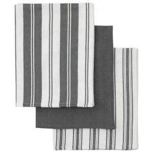Selkirk Organic Cotton 3 Piece Tea Towel Set, Charcoal Stripe by Casa Bella, a Table Cloths & Runners for sale on Style Sourcebook