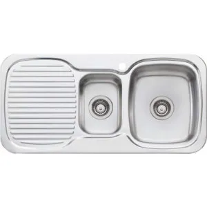 Lakeland 1 & 1/2 Bowl Sink With Drainer Right Bowl 1Th | Made From Stainless Steel | 17L/7L By Oliveri by Oliveri, a Kitchen Sinks for sale on Style Sourcebook