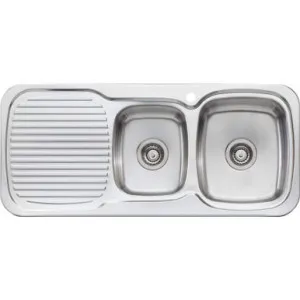 Lakeland 1 & 3/4 Bowl Sink With Drainer Right Bowl 1Th | Made From Stainless Steel | 17L/12L By Oliveri by Oliveri, a Kitchen Sinks for sale on Style Sourcebook