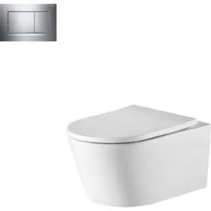 Oslo Rimless Wall Hung Toilet Suite With Geberit Square Push Plate 4Star | Made From Vitreous China In Chrome Finish By Oliveri by Oliveri, a Toilets & Bidets for sale on Style Sourcebook