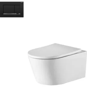 Oslo Rimless Wall Hung Toilet Suite With Geberit Matte Square Push Plate 4Star | Made From Vitreous China In Black By Oliveri by Oliveri, a Toilets & Bidets for sale on Style Sourcebook