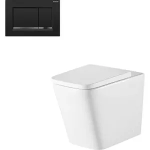 Munich Inwall Rimless Wall Faced Toilet Suite With Geberit Matte Square Push Plate 4Star | Made From Vitreous China In Black By Oliveri by Oliveri, a Toilets & Bidets for sale on Style Sourcebook