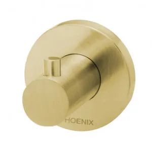 Radii Robe Hook With Round Plate Brushed In Gold By Phoenix by PHOENIX, a Shelves & Hooks for sale on Style Sourcebook