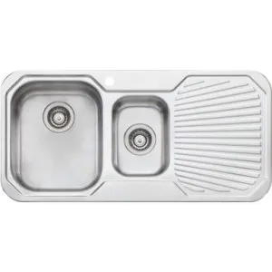 Petite Sink 1&1/2 Left Hand Bowls With Drainer Pe301 One Tap Hole Topmount | Made From Stainless Steel By Oliveri by Oliveri, a Kitchen Sinks for sale on Style Sourcebook