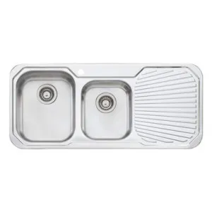 Petite Sink 1&3/4 Left Hand Bowls & Drainer Pe311 1060mm X 460mm One Tap Hole Topmount | Made From Stainless Steel By Oliveri by Oliveri, a Kitchen Sinks for sale on Style Sourcebook