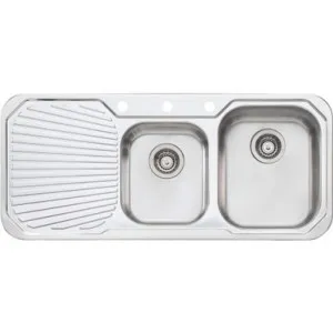 Petite Sink 1&3/4 Right Hand Bowls & Drainer Pe312 1060mm X 460mm One Tap Hole Topmount | Made From Stainless Steel By Oliveri by Oliveri, a Kitchen Sinks for sale on Style Sourcebook