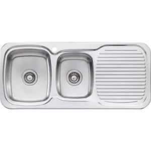 Lakeland 1 & 3/4 Bowl Sink With Drainer Left Bowl 1Th | Made From Stainless Steel | 17L/12L By Oliveri by Oliveri, a Kitchen Sinks for sale on Style Sourcebook