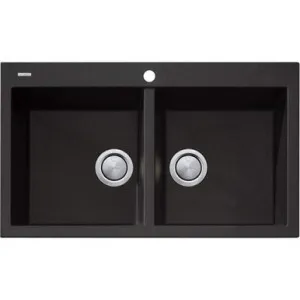 Santorini Double Bowl Topmount Sink 860mm X 510mm 1Th | Made From Granite/Acrylic In Black | 32L/32L By Oliveri by Oliveri, a Kitchen Sinks for sale on Style Sourcebook