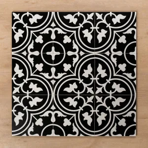 Henley Fleur Black Matt Rectified Porcelain Tile 200x200mm by The Blue Space, a Patterned Tiles for sale on Style Sourcebook