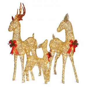 Norjav 3 Piece LED Light Up Outdoor Rattan Christmas Reindeer Family Figurine Set by Swishmas, a Statues & Ornaments for sale on Style Sourcebook