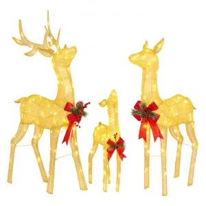 Norjav 3 Piece LED Light Up Outdoor Mesh Christmas Reindeer Family Figurine Set, Gold by Swishmas, a Statues & Ornaments for sale on Style Sourcebook