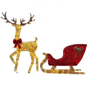 Suntosh LED Light Up Outdoor Christmas Reindeer Sleigh Figurine, 150cm by Swishmas, a Statues & Ornaments for sale on Style Sourcebook