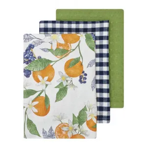 Sautron Orange 3 Piece Cotton Tea Towel Set, White by j.elliot HOME, a Table Cloths & Runners for sale on Style Sourcebook